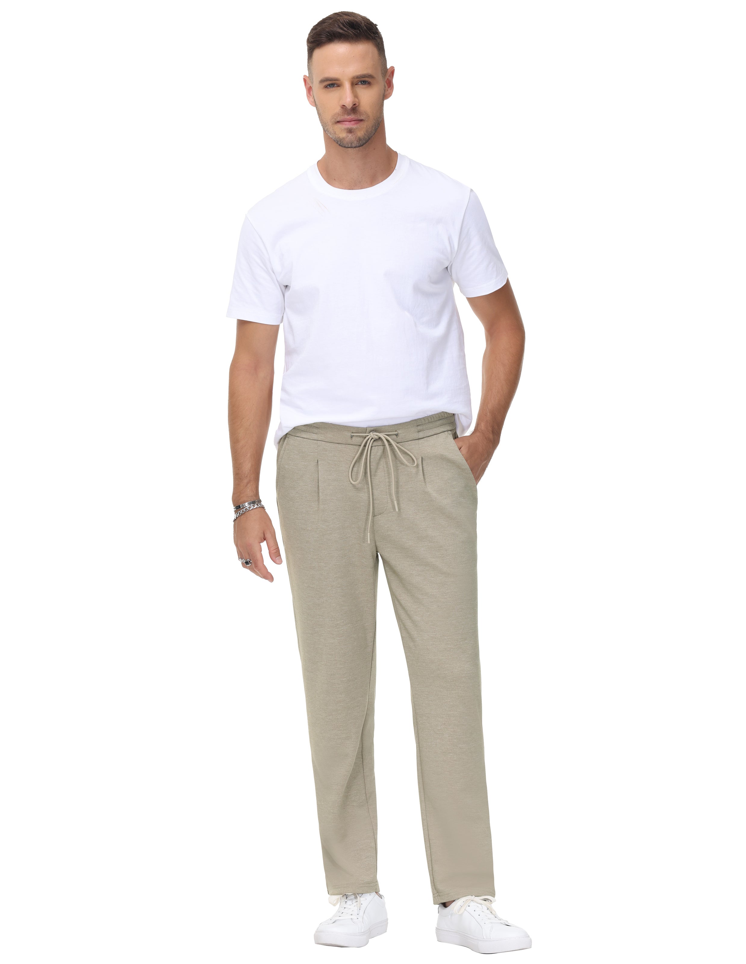 Men Multi-Pocket Pants Casual Comfy Elastic Drawstring Waist Pants