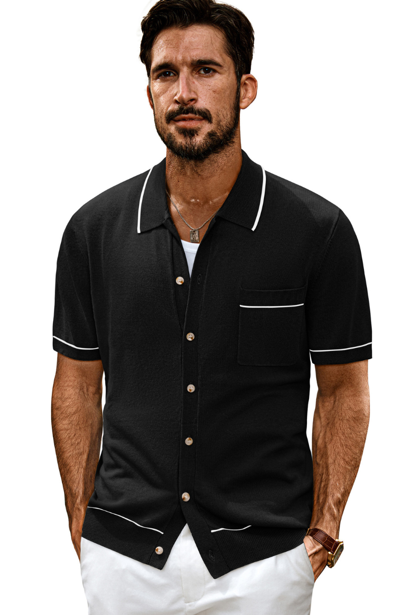 Men Cardigan Short Sleeve Lapel Collar Button-up Sweater Knitwear Tops