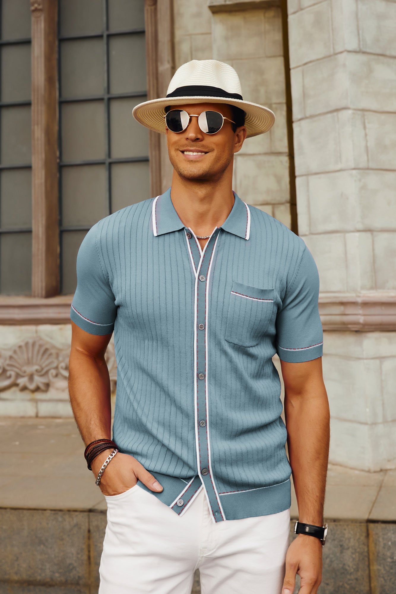 S Men's Short Sleeve Knit Polo Shirts Vintage Golf Cardigans Shirts