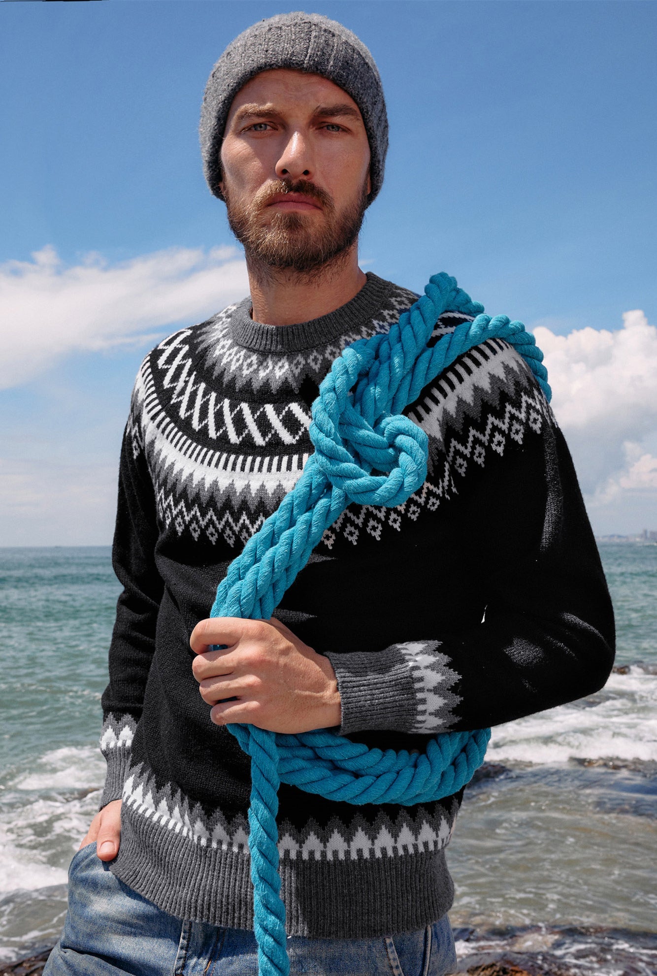 s Men's Fair Isle Crewneck Sweater Vintage Leisure Pattern Knit Long Sleeve Pullover Sweater