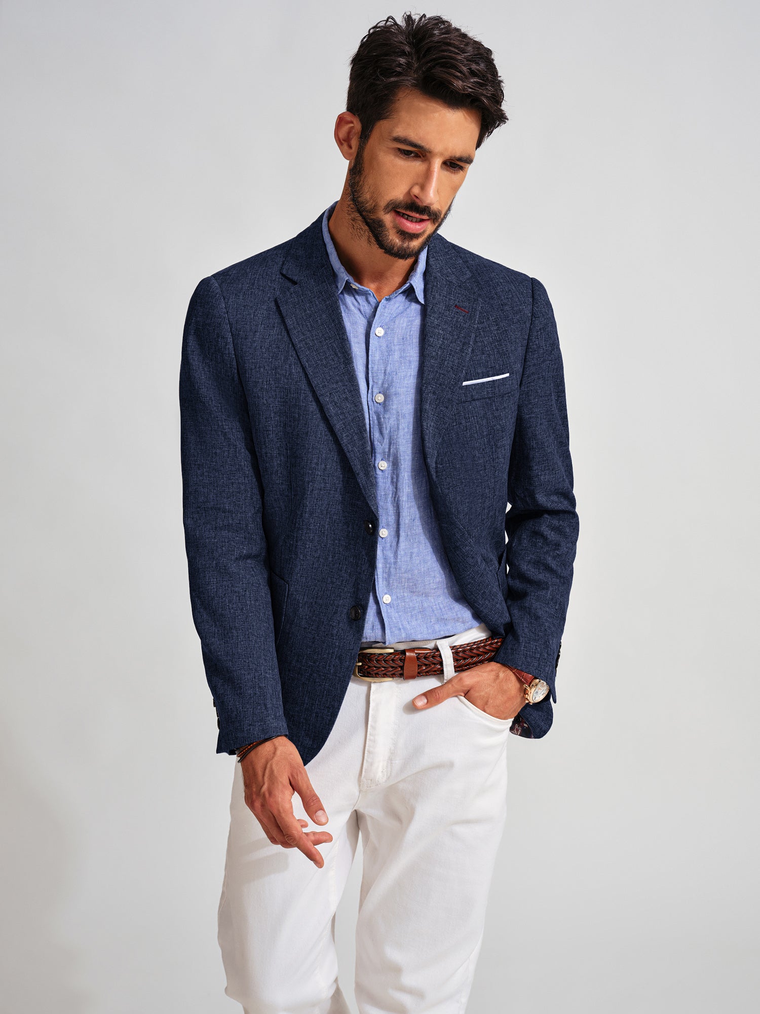 Men Basic Blazer Coat Casual Notch Lapel Two-Button Suit Coat