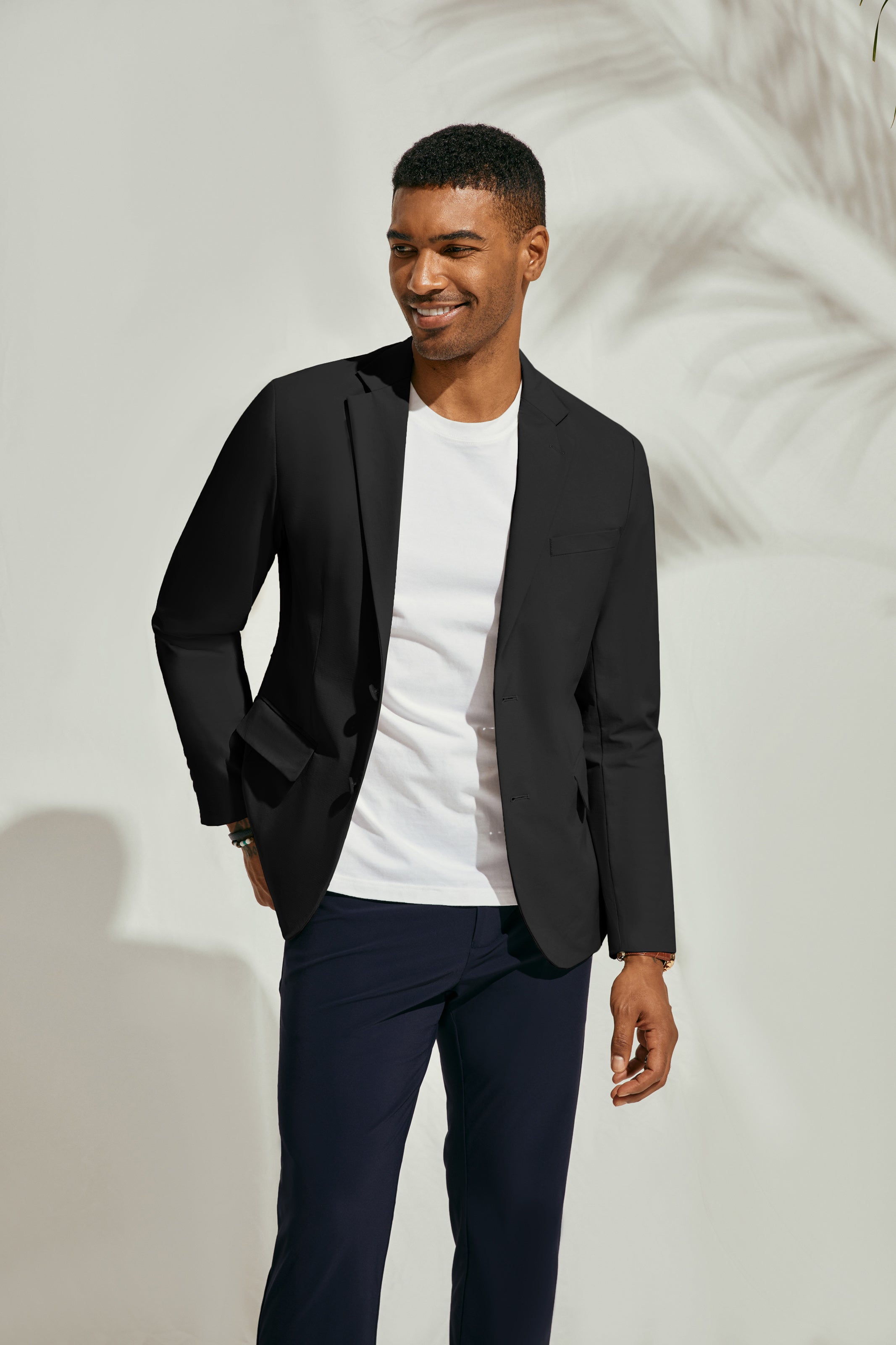 Men Anti-crease Blazer Coat Casual Two-Button Notch Lapel Thin Suit Coat