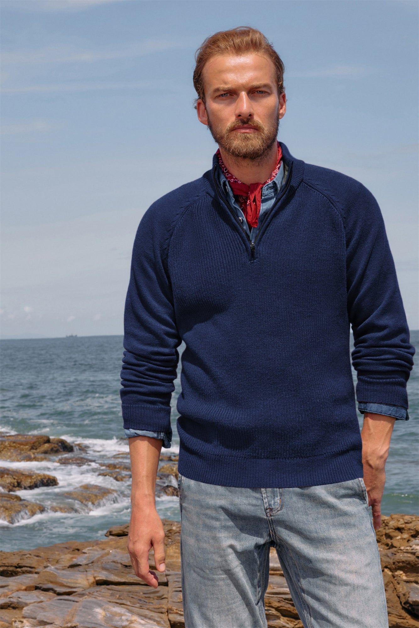 Men's Quarter Zip Sweater Casual Mock Neck Pullover Slim Fit Knit Polo Sweater