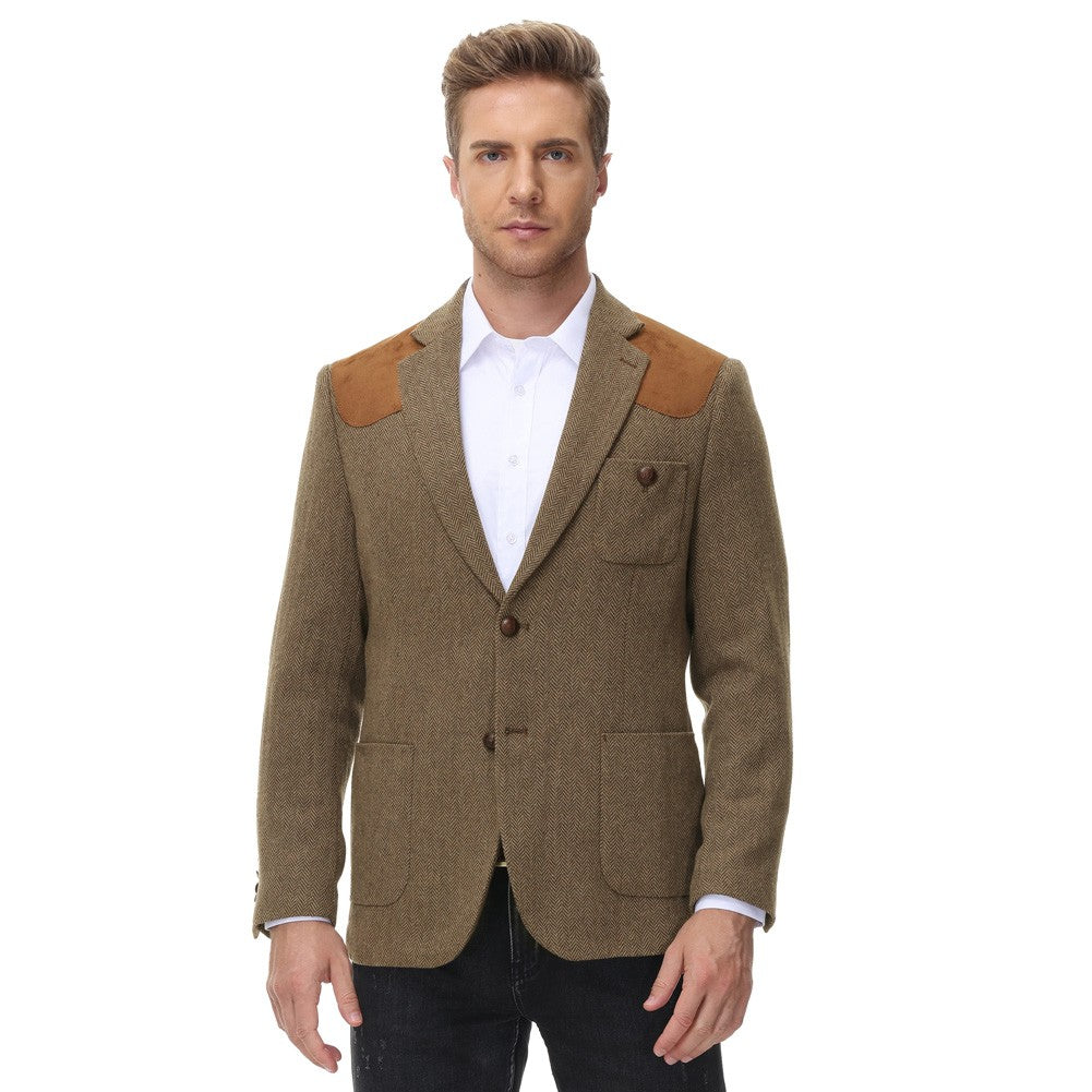 s Mens British Wool Blend Suit Two Button Blazer Patchwork Tweed Sport Coats