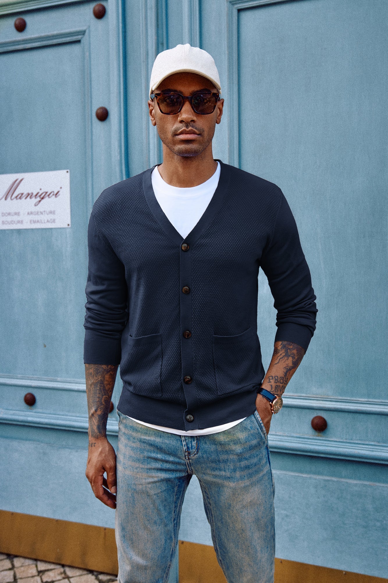 Men's Casual Cardigan Sweaters Long Sleeve V-Neck Cardigans Button-up Knitted Sweater
