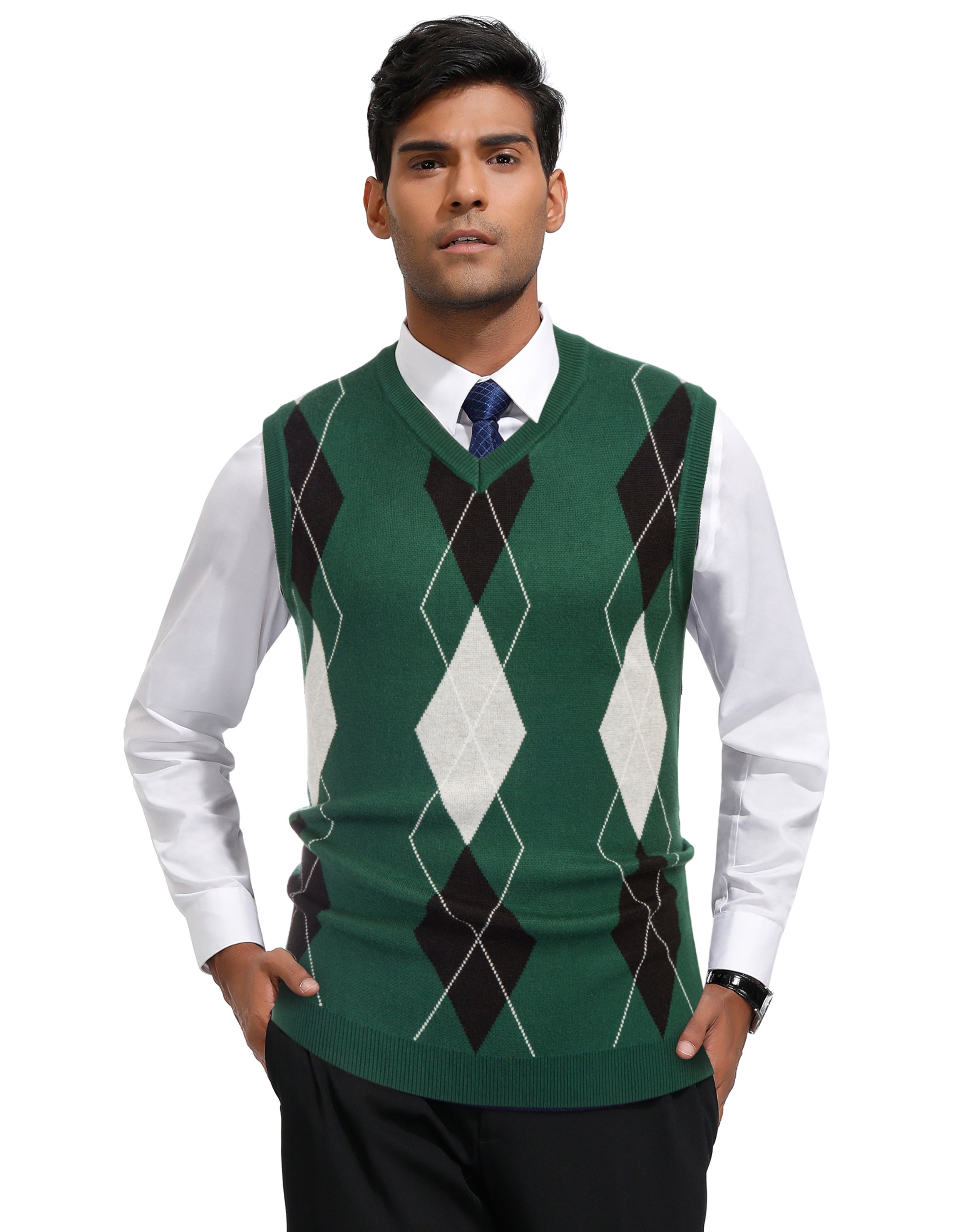 s Men's Soft Argyle Sweater Vest Slim Fit V-Neck Knitted Pullover Vest