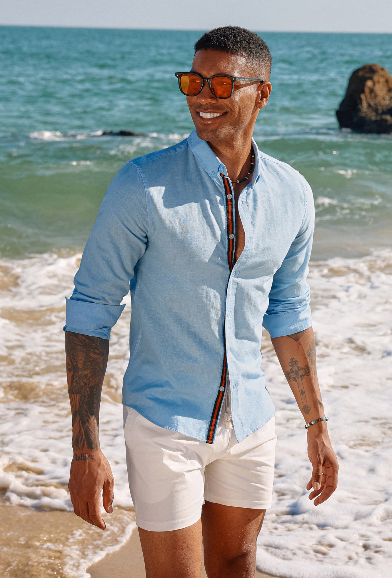 Men Breathable Cotton & Linen Shirt Long Sleeve Button-Down Collar Tops