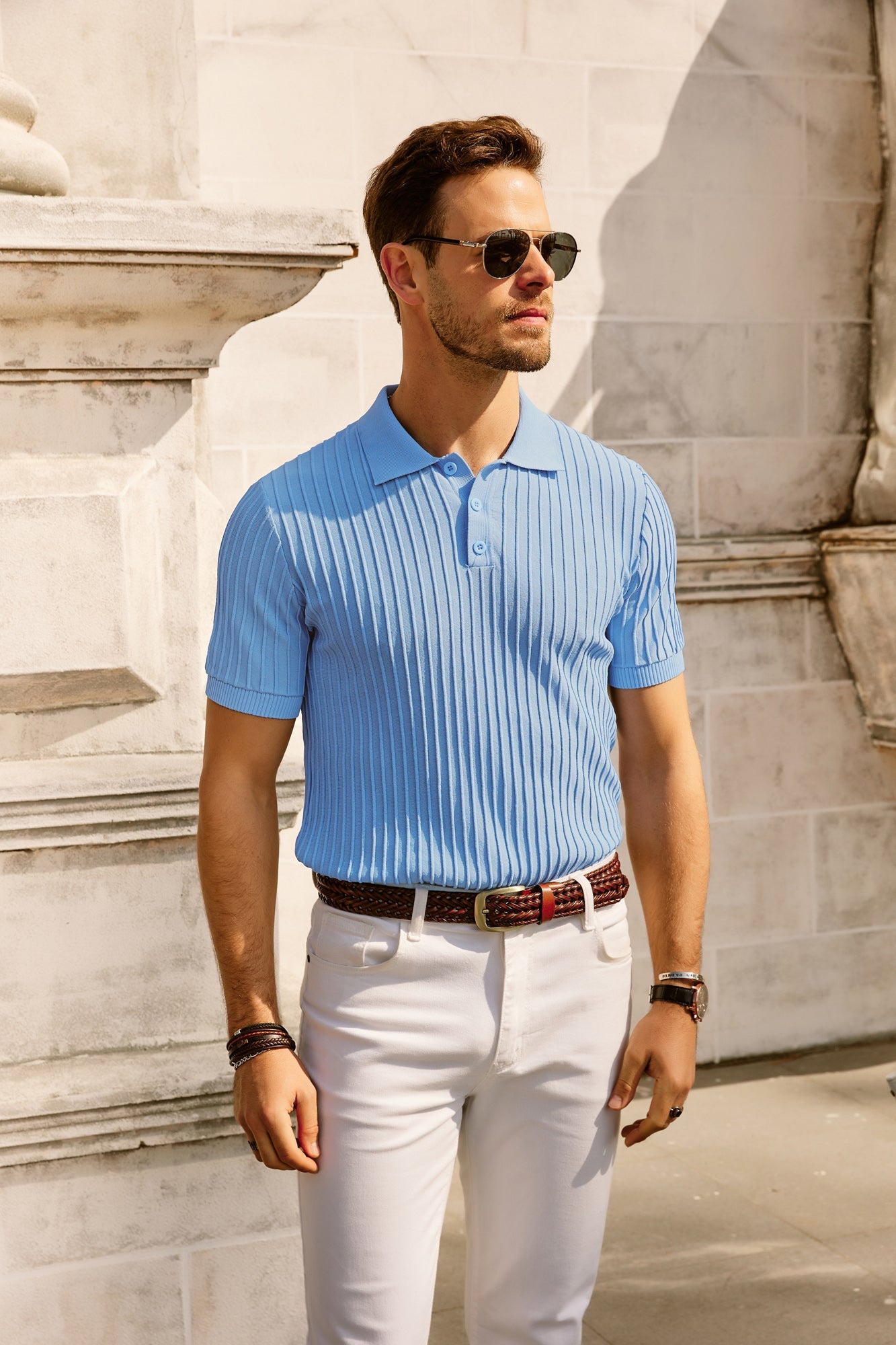 Mens Knit Polo Shirts Casual Short Sleeve Regular Fit Breathable Golf Pullover Shirts