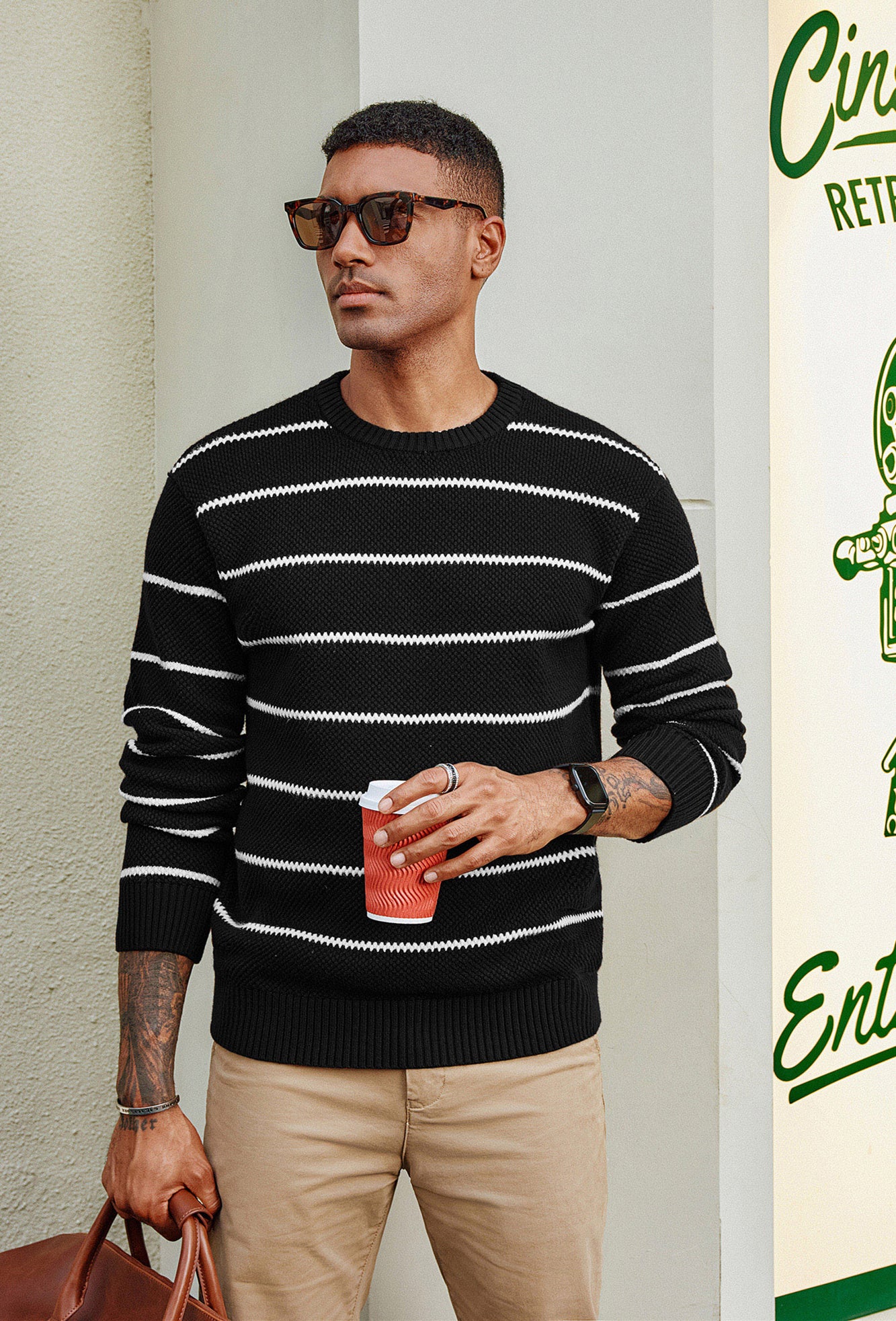 Men Honeycomb-Textured Sweater Long Sleeve Crew Neck Ribbed Cuff Pullover